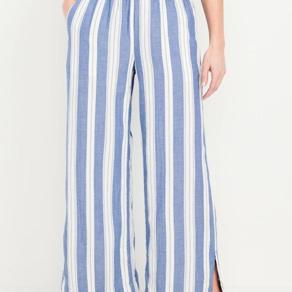 High Waisted Blue Stripe Crinkle Gauze Pants